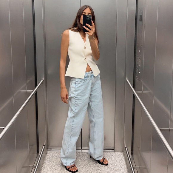 NWT Zara 2 Piece Gold Button Knitted Vest Top and Mix Pleaded Knit Skirt Set - Picture 11 of 14